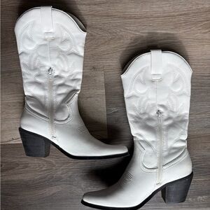 Princess Polly White Heeled Boots